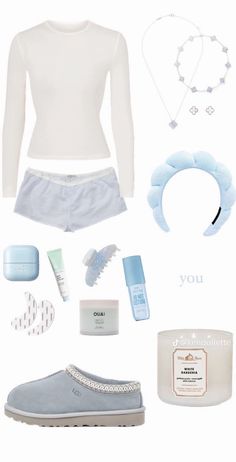 White Gardenia Candle, Pj Outfit, White Gardenia, Outfit Layout, Casual Preppy Outfits, Light Blue Shorts, Cute Lazy Outfits