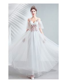 Buy Pretty Cream White Long Tulle Party Dress Vneck With Cold Shoulder at wholesale price online. Free shipping and pro custom service since 2009. Tulle Party Dress, Barbie Clothes, Cream White, Cold Shoulder, Victorian Dress, Party Dress, V Neck, Wedding Dress, Cream