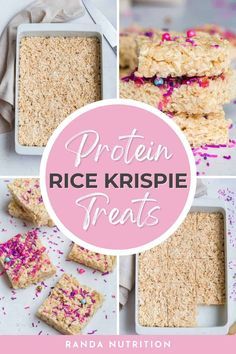 rice krispie treats with sprinkles on top and the words, protein rice kris