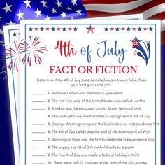 the 4th of july fact or fiction with an american flag and fireworks in the background