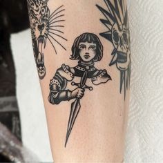 Woodcut Tattoo, Traditional Tattoo Inspiration, Knight Tattoo, Joni Mitchell, Pieces Tattoo, Joan Of Arc, Black Ink Tattoos, American Traditional Tattoo, Simplistic Tattoos