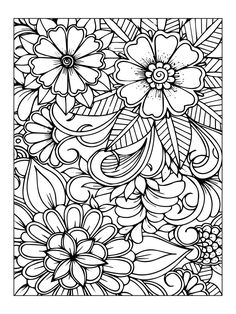 an abstract coloring page with flowers and swirls