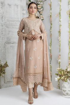 Desert Dawn Festive Semi-stitched Hand Embellished Kurta, Hand Embellished Salwar Kameez For Diwali Reception, Diwali Hand Embellished Salwar Kameez For Reception, Diwali Reception Hand Embellished Salwar Kameez, Long Sleeve Organza Salwar Kameez With Mirror Work, Hand Embellished Traditional Wear For Eid Reception, Elegant Chinon Lawn Suit For Reception, Organza Kurta With Mirror Work And Long Sleeves, Long Sleeve Organza Kurta With Mirror Work