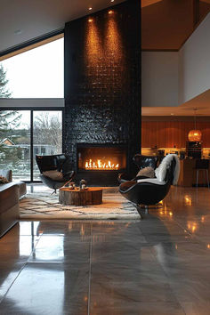 35 Unique Fireplace Accent Wall Designs for an Artistic Touch Fireplace Wall Finishes, Fireplace Accent Wall Ideas, Loungeroom Decor, Accent Walls Ideas, Fireplace Accent Wall, Chalet Living Room, Unique Fireplace, Modern Cabin Interior, Fireplace Accent Walls