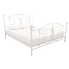 a white metal bed frame with no mattress