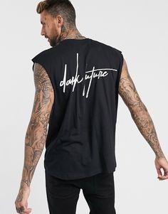 ASOS Dark Future tank in Black with back print logo | ASOS Sporty Sleeveless T-shirt With Letter Print, Fitted Logo Print Tank Top For Streetwear, Casual Sleeveless T-shirt With Logo Print, Sleeveless Tank Top With Logo Print For Summer, Summer Streetwear Tank Top With Logo Print, Summer Sleeveless Tank Top With Logo Print, Summer Gym Tops With Logo Print, Summer Gym Top With Logo Print, Summer Sports Tank Top With Logo Print