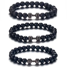 PRICES MAY VARY. 【UNIQUE DESIGN】Dumbbell Bracelets Charm Beads Bracelets Set, Made of Good Stone,Each bracelet is handmade by a craftsman.Unique design brings different charm to you. 【HIGH QUALITY MATERIAL】This Bracelets use perfrction Black Onyx Stones,Black Agate Stone,Lava Stone and Alloy Dumbbell. 【COMFORTABLE TO WEAR】100% handmade, nickel and lead free, they are durable and sturdy. Easy to put on and take off. These bead bracelets are about 18-21cm length, suitable for most women and men' w Cheap Silver Beaded Bracelets For Men, Black Sports Jewelry With Round Beads, Black Agate Stone, Hand Accessories, Energy Bracelets, Couple Bracelets, Black Onyx Stone, Bead Charm Bracelet, Mens Beaded Bracelets