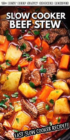 the slow cooker beef stew is ready to be eaten