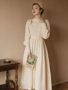 Welcome To flowersverse Official Store! Long Vintage Dress, French Retro Style, Preppy Aesthetic Outfits, Cottagecore Dresses, Retro Style Dress, Lady Dress, Royal Style, Tea Length Dresses, Edwardian Fashion