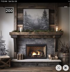 an image of a fireplace in the living room that is decorated with candles and christmas decorations