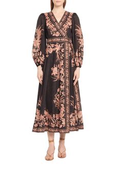 "Find ZIMMERMANN Waverly Wrap Midi Dress on Editorialist. Zimmermann \"Waverly\" floral wrap midi dress V neckline Long blouson sleeves; elastic cuffs Selftie waist closure Hem falls below the knee Aline silhouette Cotton Imported" Floral Print Midi Dress With Surplice Neckline For Evening, Floral Print Wrap Dress With Surplice Neckline For Fall, Floral Print Wrap Dress For Spring Evening, Spring Evening Wrap Dress With Floral Print, Summer Evening Wrap Dress With Floral Print, Spring Evening Wrap Midi Dress, Cocktail Jacket, Elements Of Style, Wrap Midi Dress