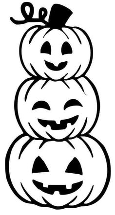 three pumpkins stacked on top of each other with faces drawn in the shape of jack - o'- lanterns