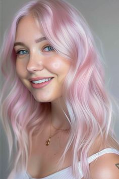 Cool-Toned Pink Hair Color Idea. Winter Hair Blonde, Pink Waves, Happy Future