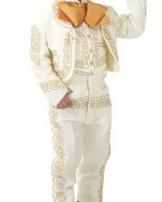 PRICES MAY VARY. Beige Gold Boys, Toddlers, and baby Mariachi Suit Set Mexico Folklorico 5 De Mayo Fiesta Dance Costume, handmade, New Without Tags. These mariachi suit outfit sets include: coat, vest, pants, the main color of the suit is beige with gold embroidery and a gold neck bow tie. By Border Merchant. These are beautiful handmade mariachi outfits, (handmade they have no tags/size/material made of tags) perfect to wear for traditional Mexican Folklorico Holidays year round. Approximate Me Gold Suit, Costume Sewing Patterns