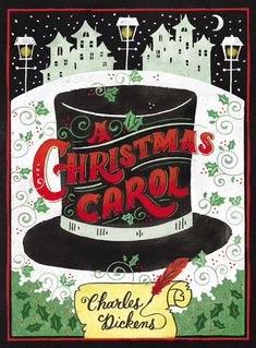 a christmas card with a top hat on it