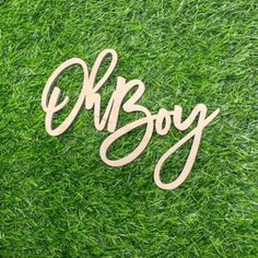 the word boy spelled in wooden letters on green grass