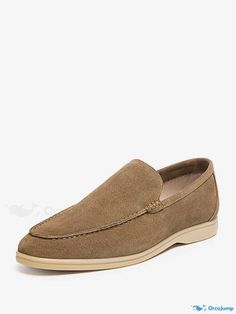 OrcaJump - Cowhide Slip-On Loafer Shoes for Men Casual Beige Slip-on Oxfords, Beige Slip-on Casual Oxfords, Casual Beige Plain Toe Loafers, Casual Beige Plain Toe Moccasins, Casual Slip-on Dress Shoes With Moc Toe, Casual Slip-on Suede Oxfords, Casual Suede Slip-on Oxfords, Beige Moccasins For Business, Beige Casual Dress Shoes For Business