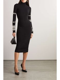 DOLCE & GABBANA Crystal-embellished stretch-jersey turtleneck midi dress Turtleneck Midi Dress, Jersey Turtleneck, Embellished Midi Dress, Crop Top Blouse, Cutout Dress, Dress Suits, Images Gif, Black Stretch, Black Midi Dress