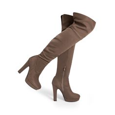 PRICES MAY VARY. Thigh-high boots feature stretch suede upper and a round toe Pull-on wear with inner half zipper closure and elastic strap at top back Synthetic and fabric linings, lightly cushioned footbed, chunky high heel and high platform Product measurements were taken using size 7 US, width M. Please note that measurements may vary by size. Approx measurements - Heel Height: 5 in; Platform Height: 1 in; Shaft: 23 in; Circumference: 17 in. Look absolutely stunning with these adorable over Knee High Boots Plus Size, Knee High Heel Boots, High Heel Boots Knee, Chunky High Heels, Heel Boots, Thigh High Boots, High Heel Boots, Thigh High, Thigh Highs