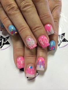 Birthday Nails! Birthday Nails Shellac, 40th Birthday Nail Ideas, Crazy Birthday Nails, Fancy Birthday Nails, 40th Nails, 40th Birthday Nails Design, Birthday Month Nails, Birthday Themed Nails, September Birthday Nails