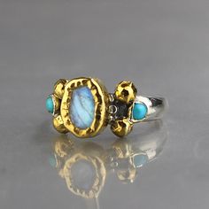 Moonstone Wedding Ring, Gold Moonstone Ring, Silver and Gold Ring, Mixed Metal Ring, Multistone Ring Unique Turquoise Ring With Natural Stones For Anniversary, Unique Moonstone Rings With Gemstone Accents, Artisan Turquoise Ring With Natural Stones For Anniversary, Unique Moonstone Ring With Gemstone Accents For Anniversary, Unique Turquoise Opal Ring For Anniversary, Artisan Turquoise Gemstone Ring For Anniversary, Open Turquoise Gemstone Ring For Anniversary, Fusion Rings With Natural Stones For Anniversary, Unique Opal Ring With Natural Stones For Anniversary