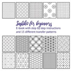 the book cover for sakibo for beginners with step by step instructions and 15 different transfer patterns