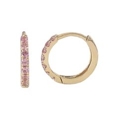 "This finely handcrafted huggie hoop dangle earring is composed of 14K solid gold and pavé set with genuine AAA quality round brilliant cut natural real Powder Pink Sapphire gemstones. This earring also features a secure hinged closure for the ease of taking them on and off. ♦ Huggie Dimensions: - outer diameter approximately 10mm - inner diameter approximately 7.5mm - hoop thickness 1.55mm - post thickness 0.7mm (20 gauge) - post length 5.5mm ♦ Metal Finish: High Shine Polish ♦ This design is c Luxury Pink Huggie Earrings, Pink Hypoallergenic Small Hoop Huggie Earrings, 14k Gold Round Huggie Earrings With Halo, 14k Gold Round Halo Huggie Earrings, Pink Huggie Hoop Earrings Fine Jewelry, Pink Huggie Earrings For Everyday, 14k Gold Huggie Earrings With Halo Detail, 14k Gold Huggie Earrings With Halo, Fine Jewelry Stackable Huggie Hoop Earrings