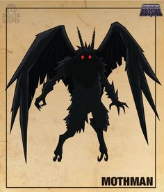 an image of a monster with red eyes on it's face and wings spread out