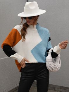 Winter Turtleneck, Geometric Sweater, Vintage Knitwear, Long Sleeve Jumper, Sweater Women, Ladies Tops Fashion, Long Sweaters