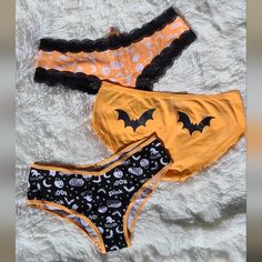 Victoria's Secret Pink Cheekster Panty Lace Trim Black Orange With Ghosts, "Boo", "Boo-Tiful", "Spooky", And Pumpkins Hipster Panty Seamless Orange With Bats Cheekster Panty Ribbed Orange Black With Ghosts, "Boo", "Boo-Tiful", "Spooky", And Pumpkins All Brand New With Tags! Halloween Limited Edition Must Haves!!!! Stretch Cotton Halloween Bottoms, Imp Oc, Outfits College, Vs Pink Logo, Boo Tiful, Inappropriate Thoughts, Pink Halloween, Bra And Panty Sets, Cosplay Outfits