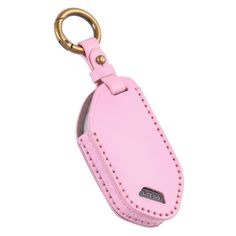 a pink leather key fobring on a white background