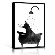 a black and white photo of a dog in a bathtub with bubbles coming out of it