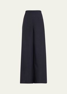 Find OSCAR DE LA RENTA Pinstripe Tailoring Wide-leg Pants on Editorialist. Oscar de la Renta tailoring wide-leg pants in an allover pinstriped finish Mid-rise; sits high on hip Full length Relaxed fit Virgin wool/elastane Dry clean Made in Italy Fitted Wide-leg Pants With Vertical Stripes, Fitted Pinstripe Wide Leg Pants, Fitted Striped Wide Leg Pants, Fitted Wide Leg Pants With Vertical Stripes, Elegant Pinstripe Bottoms For Tailoring, Classic Striped Wide-leg Pants, Tailored Elegant Bottoms With Vertical Stripes, Formal Wide Leg Pants With Vertical Stripes, Elegant Tailored Bottoms With Vertical Stripes