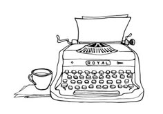 an old fashioned typewriter with a cup of coffee