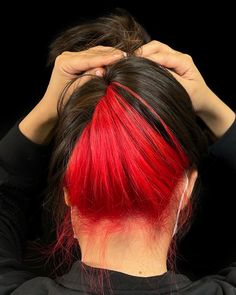 Red Hidden Hair Color, Red Under Dye Hair, Under Hair Color Red, Black And Red Peekaboo Hair, Red Under Hair, Red Hair Peekaboo, Peekaboo Dye, Peekaboo Red Hair, Red Peekaboo Hair