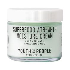 What it is: A lightweight gel moisturizer that visibly plumps, provides up to 48 hours of continuous hydration, and helps strengthen moisture barrier function in one hour. Skin Type: Normal, Combination, and Oily Skincare Concerns: Fine Lines and Wrinkles, Dryness, and Loss of Firmness and Elasticity Highlighted Ingredients:- Kale: Rich in phytonutrients and vitamins C and E to leave skin visibly glowing.- 3 Weights of Hyaluronic Acid: Natural hydrators known for their incredible moisture-retain Green Tea Moisturizer, Creamed Kale, Youth To The People, Hyaluronic Acid Moisturizer, Lightweight Moisturizer, Best Moisturizer, Moisturizer For Dry Skin, Gel Moisturizer, Clean Skincare