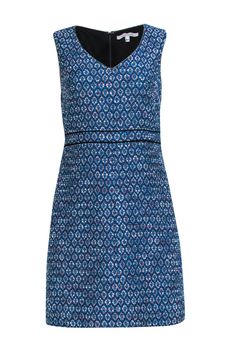 Current Boutique-Diane von Furstenberg - Blue & White Tweed Midi Shift Dress Sz 6 White Tweed Dress, Midi Shift Dress, White Tweed, White Button Up, Tweed Fabric, Tweed Dress, Vibrant Blue, Polished Look, Von Furstenberg