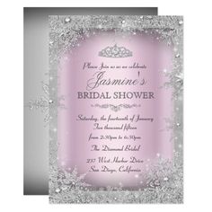 an elegant purple and silver wedding card with sparkles on the edges, is shown