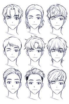 the different types of hair for boys and girls, with their faces drawn in pencil