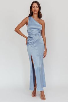 Shop the Laila Boat Neck Maxi Dress Stone Blue | Selfie Leslie Blue Ruched Maxi Dress For Prom, Blue Spaghetti Strap Maxi Dress For Prom, Maxi Length Tie Back Gown For Prom, Maxi Length Tie Back Gown For Prom Season, Ruched Satin Maxi Dress For Bridesmaids, Satin Ruched Maxi Dress For Bridesmaids, Backless Maxi Dress With Ruched Bodice For Wedding, Sweetheart Neckline Ruched Maxi Dress For Prom, Prom Season Maxi Gown With Tie Back