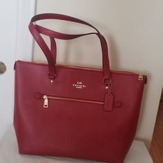 Lovely, Red Tote, Never Used W/Tags. Classic Red Shoulder Bag With Zipper Closure, Luxury Red Bags With Zipper Closure, Chic Red Coach Bag, Everyday Red Coach Bag, Red Bags With Zipper Closure For Errands, Elegant Red Shoulder Bag With Zipper Closure, Elegant Red Shoulder Bag With Zipper, Red Zipper Closure Bag For Errands, Coach Burgundy Bag With Zipper Closure