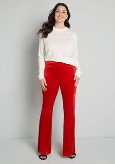 Cheap Red Casual Wide Leg Pants, Retro Red Wide Leg Jeans, Retro Full-length Red Pants, Luxury Red Wide Leg Pants, Red High-waisted Wide Leg Lounge Pants, Red Plaid Pants Modcloth, Red Stretch Wide-leg Bottoms, Luxury Red Wide-leg Pants, Red Velvet Fabric