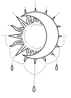 a drawing of the sun and moon with drops of water on it's surface