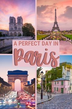 the eiffel tower in paris, france with text overlay that reads a perfect day in paris