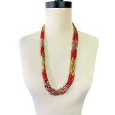 Stunning 12 Strand Necklace Includes Red And Silver Seed Beads Along With Gold Long Beads In Between. Brand New With Tags Approx. Length -28" Plus 3" Extender. Can Be Worn Doubled Comes Is A Gift Box Festive Red Necklace With Silver Beads, Elegant Red Beaded Necklace With Silver Beads, Multi-strand Red Necklace With Colorful Beads, Red Necklaces With Silver Beads, Festive Multi-strand Beaded Necklaces, Red Multi-strand Beaded Necklace, Red Multi-strand Beaded Necklaces With Large Beads, Red Multi-strand Beaded Necklace With Large Beads, Red Beaded Necklace With Silver Beads