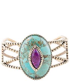 Barse Bronze and Turquoise Statement Drop Earrings | Dillard's Statement Cuff Bracelet, Jewelry Bracelets Gold, Real Turquoise, Purple Turquoise, Turquoise And Purple, Native Style, No Closure, Statement Drop Earrings, Stacked Stone