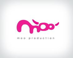 the word moo production is written in pink on a white background with an abstract design