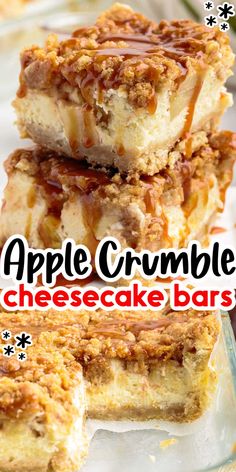 These apple cheesecake bars start with a shortbread crust, followed by a creamy cheesecake layer, smeared with fresh apple pie filling, and topped off with a homemade streusel. Drizzle with caramel for a decadent and delicious dessert. Apple Strudel Cheesecake Bars, Homemade Apple Filling, Apple Crumb Cheesecake Bars, Carmel Apple Crisp Cheesecake Recipe, Apple Squares Recipe Cake Bars, Fall Desserts With Apples, Recipes Using No Bake Cheesecake Filling, Fresh Apple Desserts Easy, Apple Dessert Thanksgiving