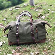 "Waxed Canvas Holdall, Personalized Duffle Bag, Monogrammed Weekend Bag, Mens Travelling Luggage,Mens Carry on,Vintage Duffel Bags,Gift Ideas,Father's Day Gift ◇Measurement: *Weight: 1.85 kg *Size: 54cm (L) x 23cm (W) x 32cm(H) / 21.25\"(L) x 9.05\"(W) x 12.59\"(H) ◇Color: Khaki / Black / Grey / Army Green ◇Material: Made from Full Grain Leather - Crazy Horse Leather and Waterproof Waxed Canvas #################################################### This bag is made from waterproof waxed canvas wit Canvas Duffle Bag, Best Luggage, Holiday Bag, Weekend Bag, Duffel Bags, Waxed Canvas, Overnight Bag, Personalized Leather, Duffel Bag