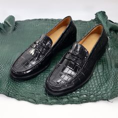 Genuine Leather Men's Shoes Black Alligator Slip-On Loafer Men Shoes Size 7-11US #901 * The shoes are made of genuine leather. This leather is ethically sourced from special farms. Its country of origin is Vietnam. We do not use leather from wild nature.  > Fit: they come in true size, so just take your normal size; > Shoe Width: standard; > Every element is hand-selected for high-quality products that exceed all your functional and durable requirements. A lightweight construction also helps to Luxury Crocodile Pattern Loafers With Round Toe, Business Black Loafers With Crocodile Pattern, Luxury Crocodile Pattern Wingtip Loafers, Business Black Crocodile Pattern Loafers, Leather Wingtip Loafers With Crocodile Pattern, Black Crocodile Pattern Loafers With Round Toe, Black Crocodile Pattern Round Toe Loafers, Black Leather Shoes With Alligator Pattern, Leather Moc Toe Loafers With Crocodile Pattern